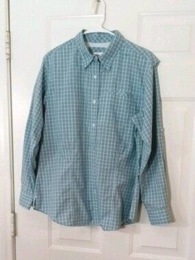 World Wide Sportsman Shirt Womens L Blue Plaid Long Sleeve Button-Up Fishing